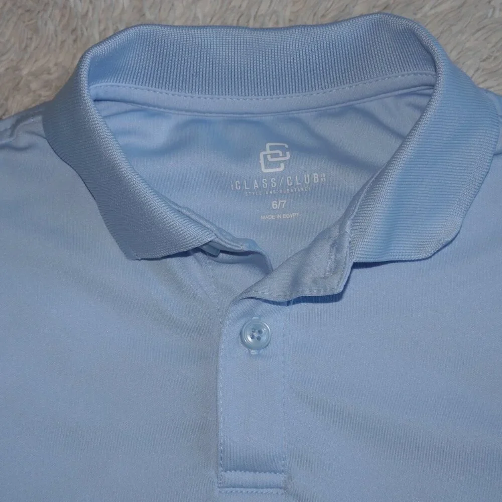 Boys Size 6/7 Class Club Light Blue Short Sleeve Performance Polo Shirt